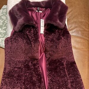 White House Black Market Burgundy Faux Fur Vest
